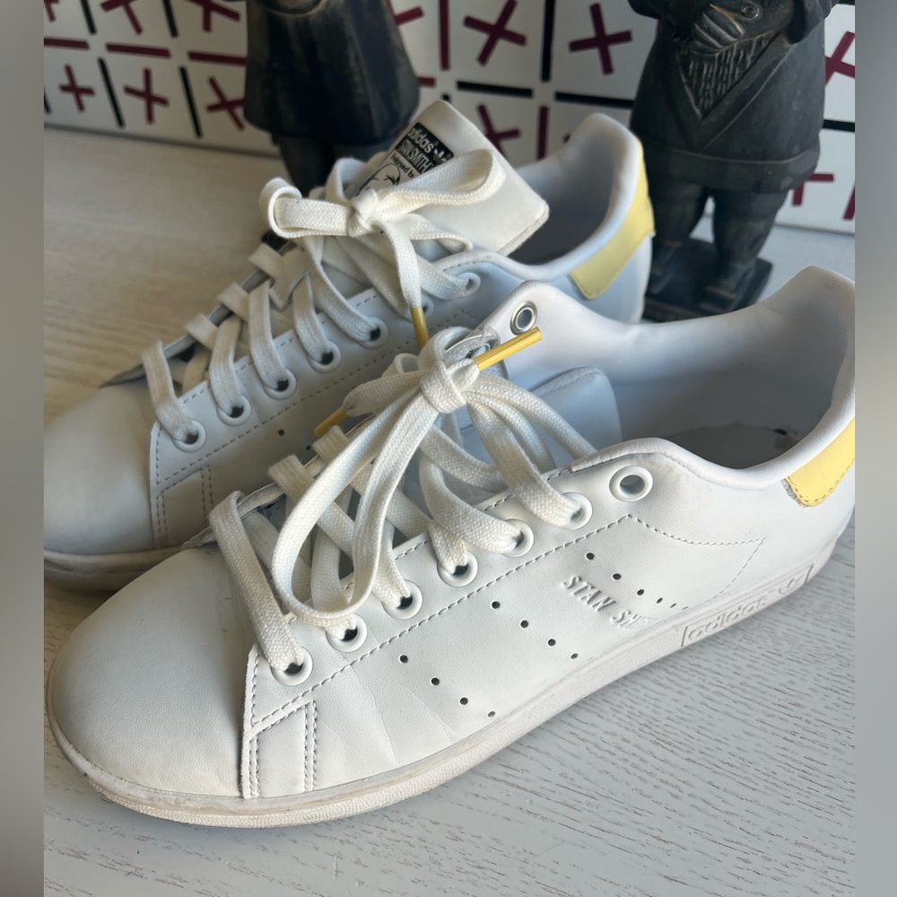 Adidas Ladies White and Yellow Stan Smith Sneakers